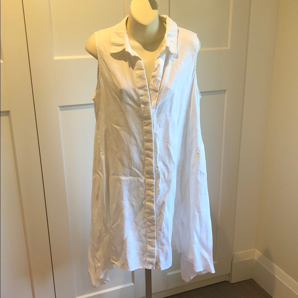 White 100% Linen Sleeveless Long Top
